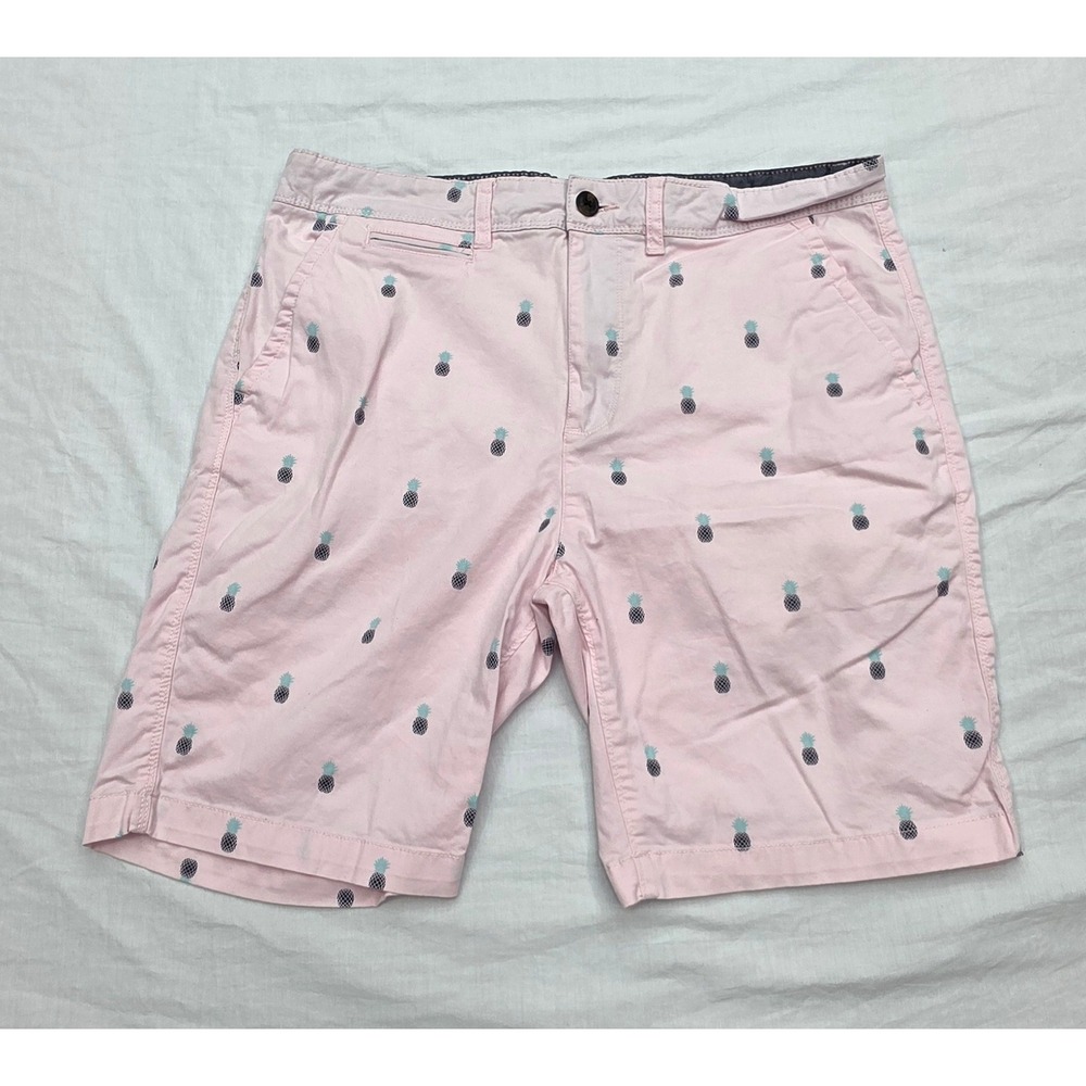 Free Planet Mens Size 32 Pink Pineapple Print Chino Shorts Tropical Summer Beach